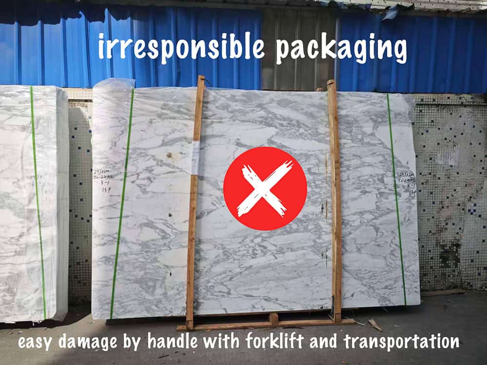 irresponsible packaging for marble panel piece by piece stack together