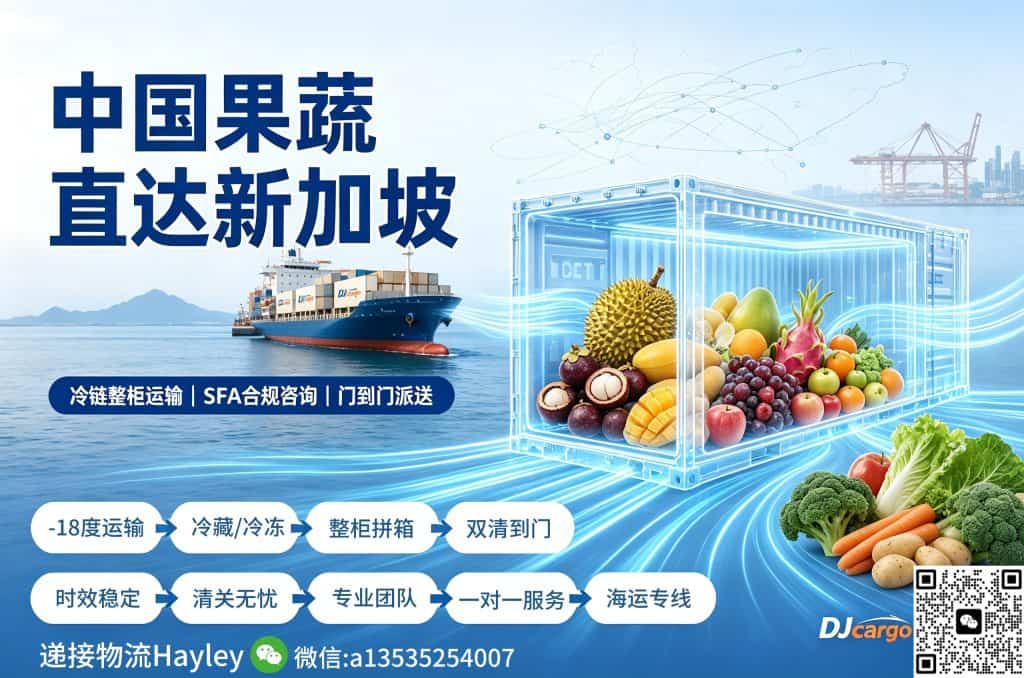 蔬果整柜冷藏海运冷链到新加坡正规出口双清门到门