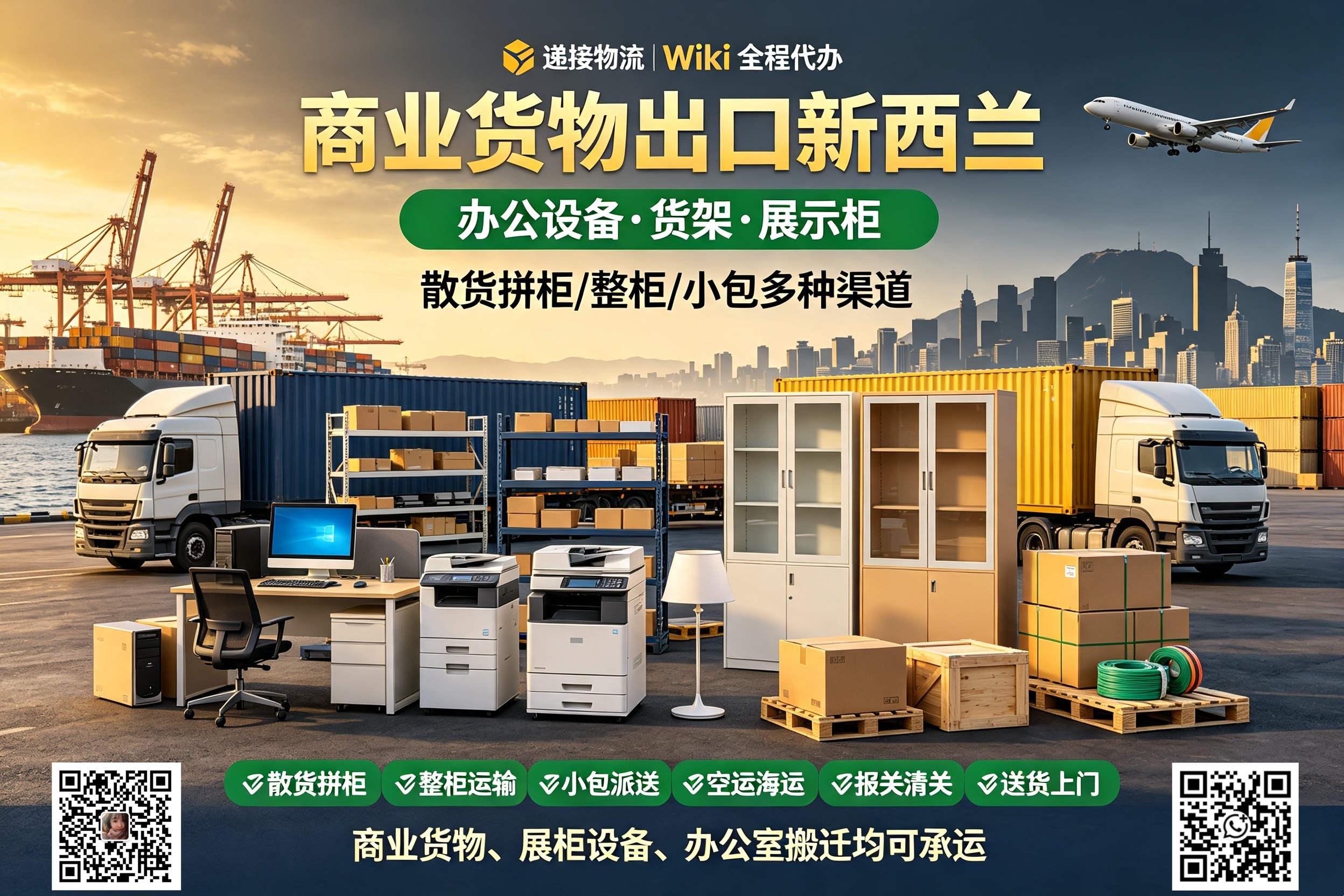 Sea shipping of office equipment to New Zealand